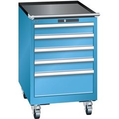 Schubladenschrank, Breite 564 mm, fahrbar, 5 Schubladen, HxT 890 x 572 mm, lichtgrau.
