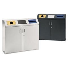 Wertstoffsammelschrank, Volumen 3 x 80 l, lichtgrau RAL 7035.