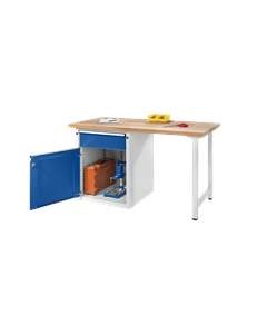 Werkbank, Gestellbauweise Serie V, 1 Schublade 180 mm, 1 Tür 540 mm, Breite 1500 mm, Buche massiv.