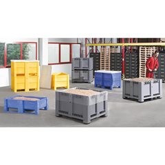 Großbehälter aus Polyethylen, Inhalt 600 l, Ausführung 3 Kufen, gelb, ab 1 Stk.