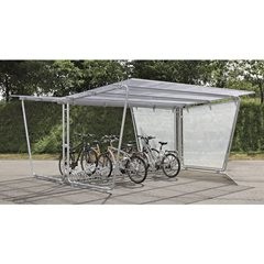 Fahrradständer, für doppelseitige Überdachung, mit 24 Stellplätzen.
