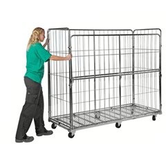 Rollcontainer 4-seitig XXL, Längsseite abklappbar, mit Feststeller.