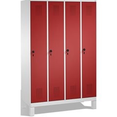 EVOLO Garderobenschrank, mit Füßen, 4 Abteile, Abteilbreite 300 mm, lichtgrau /