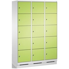 EVOLO Fächerschrank, mit Sockel, 3 Abteile, je 5 Fächer, Abteilbreite 400 mm, li