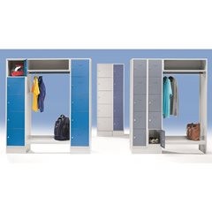 Schließfach-Garderobensystem Dresden, 5 Fächer, 1 Garderobe, B 750 mm, lichtgrau / tiefschwarz.