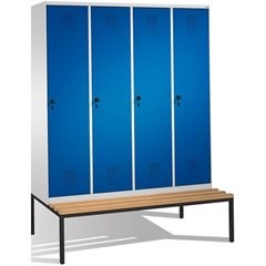 EVOLO Garderobenschrank, mit Sitzbank, 4 Abteile, Abteilbreite 400 mm, lichtgrau