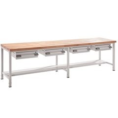 Höhenverstellbare Werkbank, Gestellbauweise, mit Schubladen, Breite 1500 mm, grau.