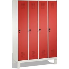 EVOLO Garderobenschrank, mit Füßen, 4 Abteile, Abteilbreite 300 mm, verkehrsweiß