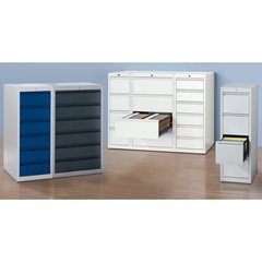 Hängeregistraturschrank, Griffleisten, 4 Schübe, Sanfteinzug, 1-bahnig, weißalum