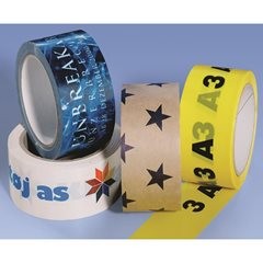 PVC-Band mit individuellem Druck, Druck 1farbig, VE 252 Rollen, braun, Bandbreite 50 mm.