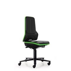 NEON Arbeitsdrehstuhl ESD, Rollen, Permanentkontakt, PU-Schaum, Flexband grün.