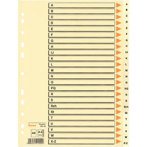 Register, Karton (RC), 210 g/m², A - Z, A4, 24 Blatt, chamois