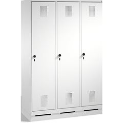 EVOLO Garderobenschrank, mit Sockel, 3 Abteile, Abteilbreite 400 mm, lichtgrau.