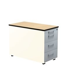 Schubladencontainer auf Rollen, HxT 573 x 800 mm, 3 Schubladen, reinweiß / alusilber / Ahorn.
