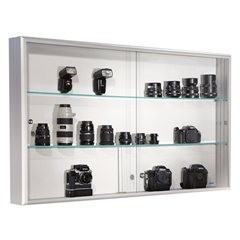 Schiebetür-Vitrine, Innentiefe 114 mm, BxHxT 800 x 600 x 140 mm.