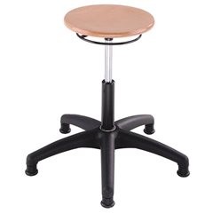 Arbeitshocker, Gasfeder-Höhenverstellung, Sitz aus Buchenschichtholz, mit Bodengleitern.