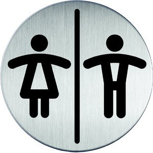 Schild PICTO, WC D./H., selbstklebend, Edelstahl, rund, Ø: 83mm