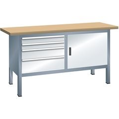 Werkbank mit Buchemassivplatte, Gestellbauweise, Breite 1500 mm, 4 Schubladen, 1