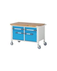 Fahrbare Werkbank Serie 8000, Gestellbauweise, 2 Schubladen, 2 Türen, BxT 1250 x 700 mm.