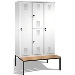 EVOLO Kombinationsschrank, ein- und doppelstöckig, mit Sitzbank, 3 Abteile, 4 Tü