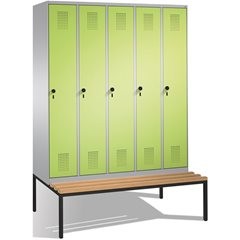 EVOLO Garderobenschrank, mit Sitzbank, 5 Abteile, Abteilbreite 300 mm, weißalumi