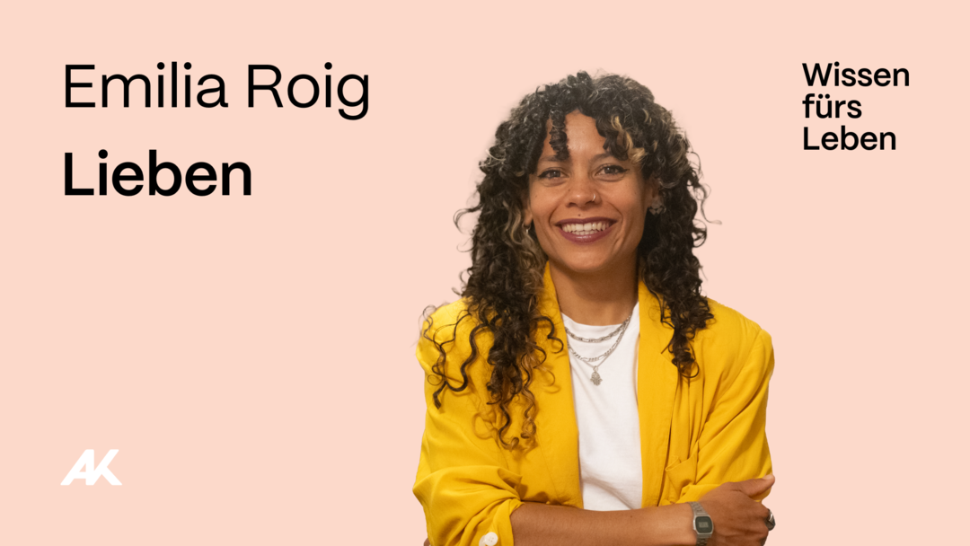 Portraitfoto von Emilia Roig. Titel des Vortrags: Lieben