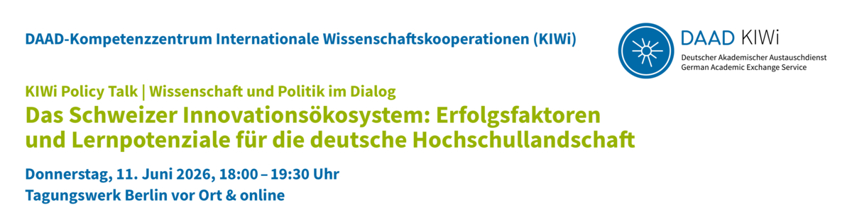 Header - KIWi Policy Talk  | Das Schweizer Innovationsökosystem: Erfolgsfaktoren und Lernpotenziale für die deutsche Hochschullandschaft