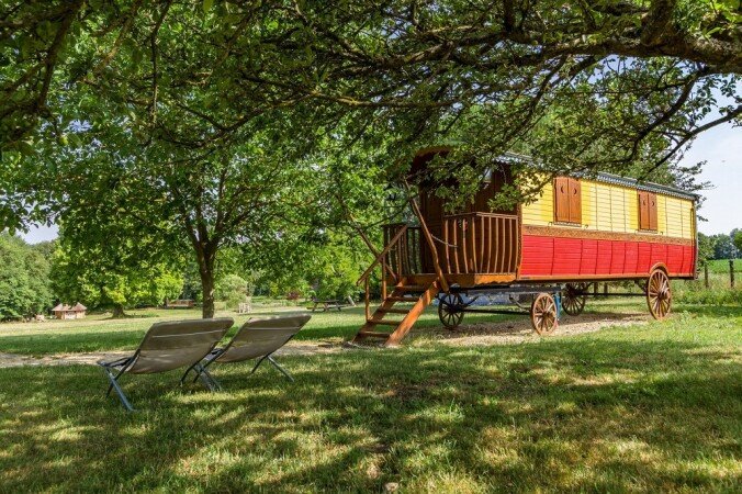 Roulotte 4 voyageurs, avec jardin