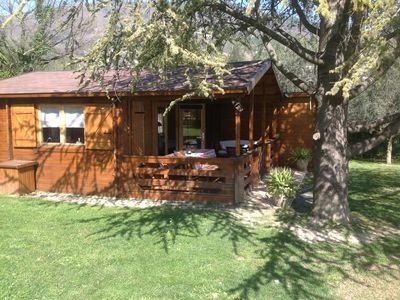 Chalet en bois authentique, 1 chambre, avec piscine
