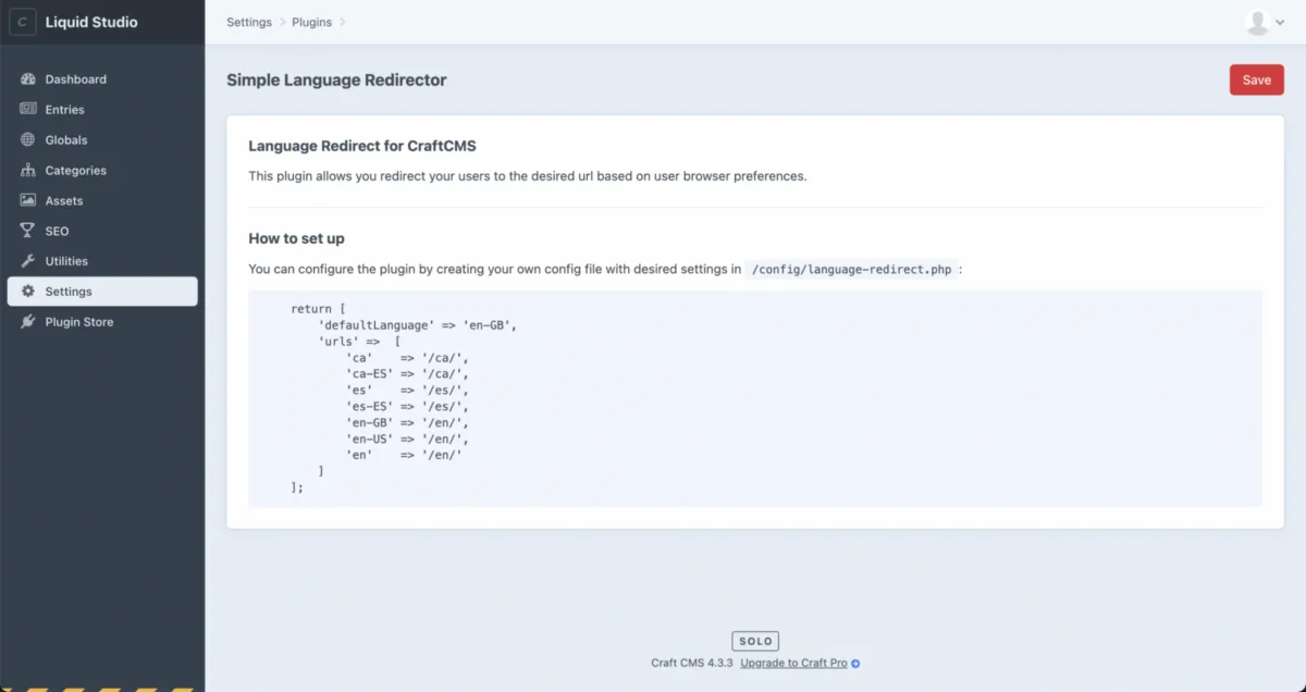 Craft cms simple language redictor plugin