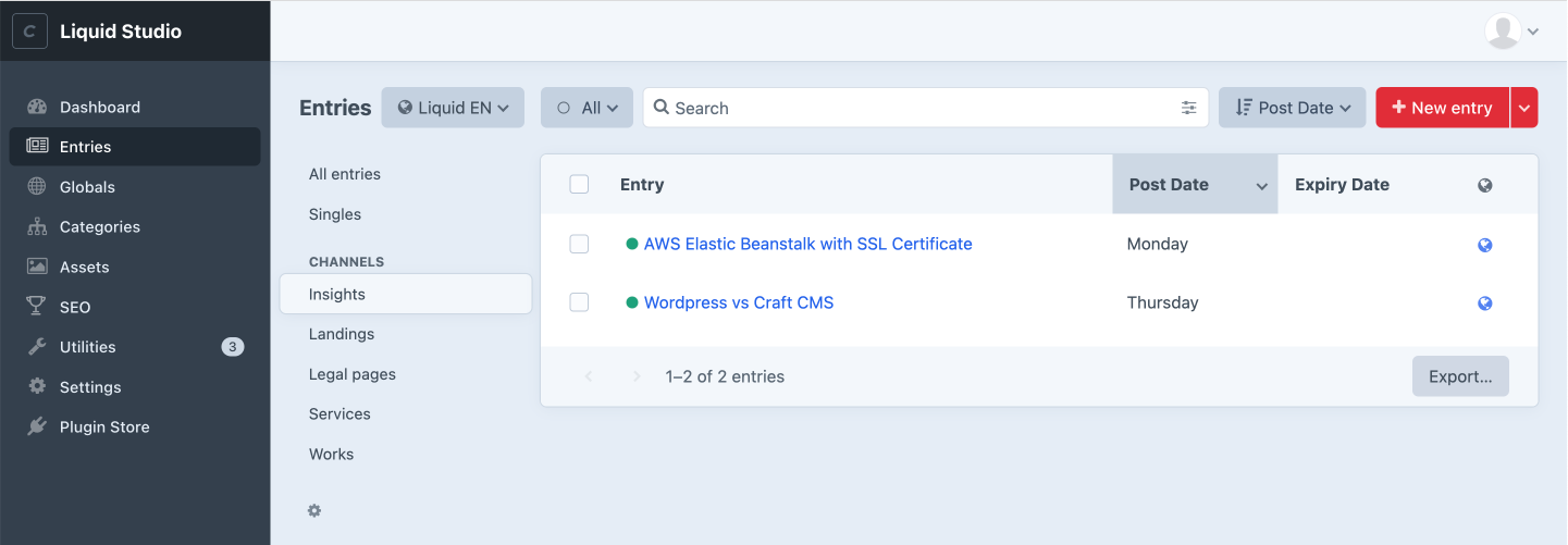 Craft CMS admin panel