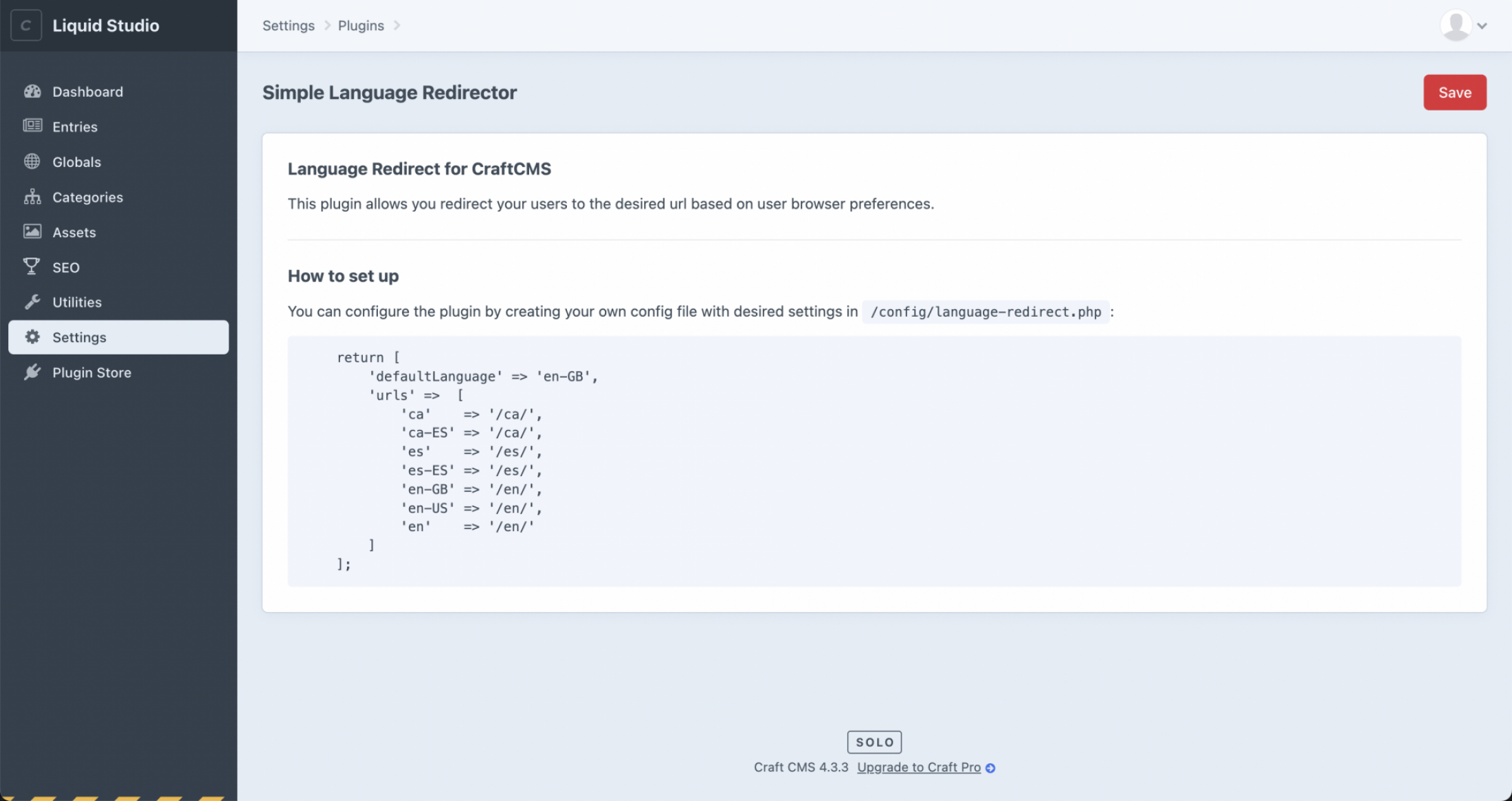 Craft cms simple language redictor plugin