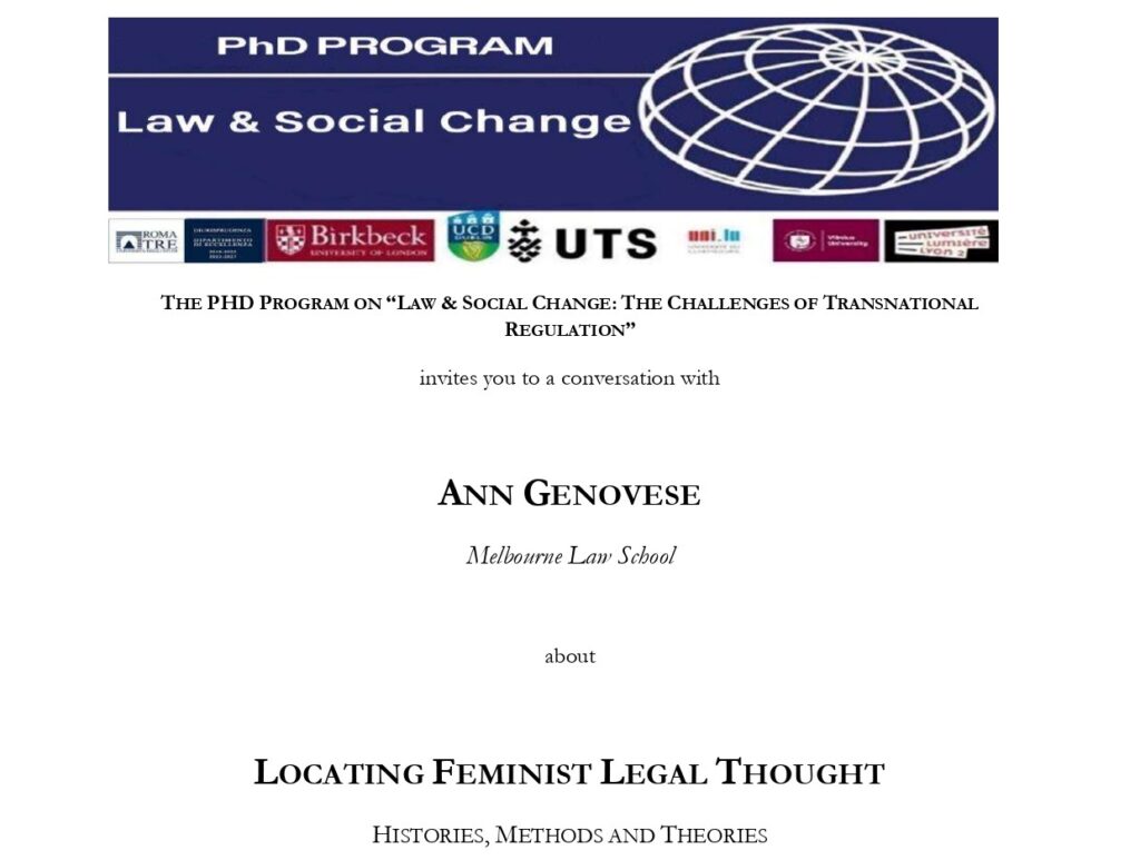 Seminario “Locating Feminist Legal Thought. Histories, Methods and Theories”