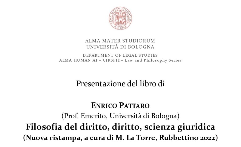 Presentazione del libro di E. Pattaro “Filosofia del diritto, diritto, scienza giuridica”