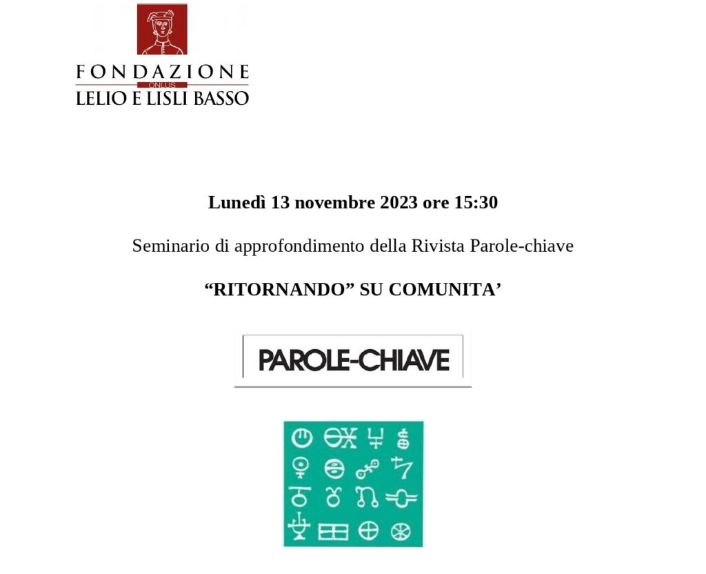 Seminario di approfondimento della Rivista Parole-chiave “Ritornando su comunità”
