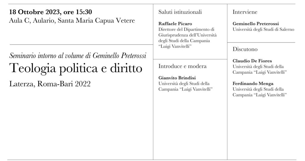 Seminario intorno al volume di G. Preterossi “Teologia politica e diritto”