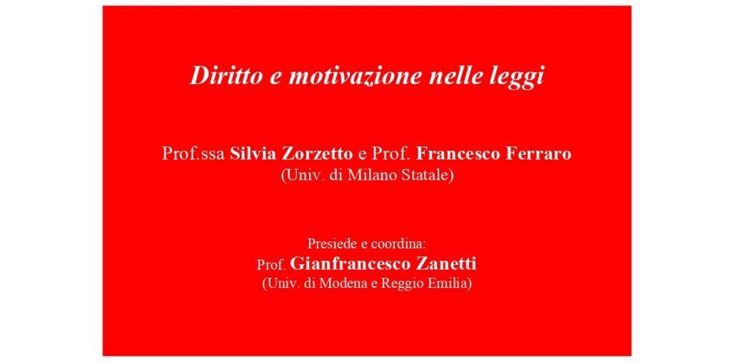 Seminario “Diritto e Motivazione delle leggi”
