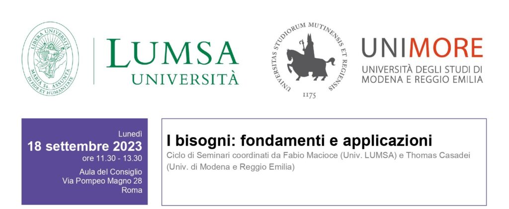 Seminario &ldquo;I bisogni: fondamenti e applicazioni&rdquo;