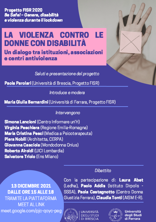 LA VIOLENZA CONTRO LE DONNE CON DISABILITÀ Un dialogo tra istituzioni, associazioni e centri antiviolenza
