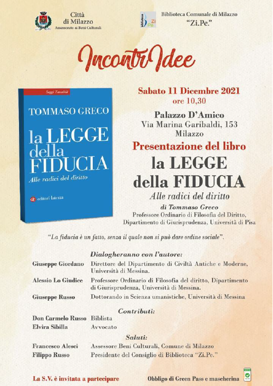 Presentazione del libro di T. Greco, “La legge della fiducia. Alle radici del diritto”