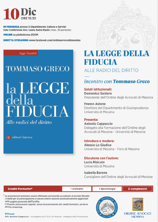 La legge della fiducia. Alle radici del diritto. Incontro con Tommaso Greco