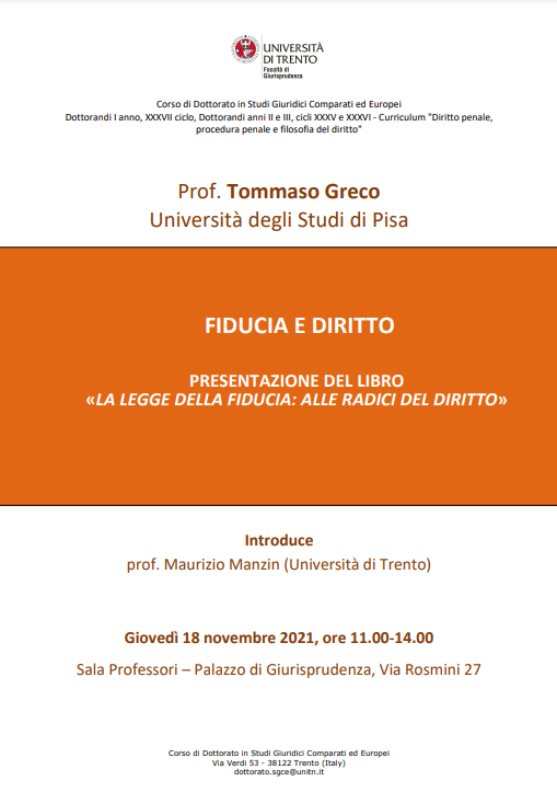 Fiducia e diritto. Presentazione del libro «La legge della fiducia: alle radici del diritto»