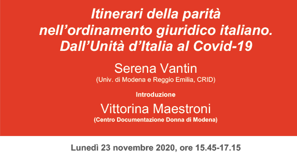 Itinerari della parità nell’ordinamento giuridico italiano. Dall’Unità d’Italia al Covid.19