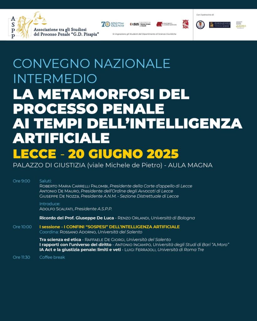 Convegno nazionale intermedio “La metamorfosi del processo penale ai tempi dell’intelligenza artificiale”