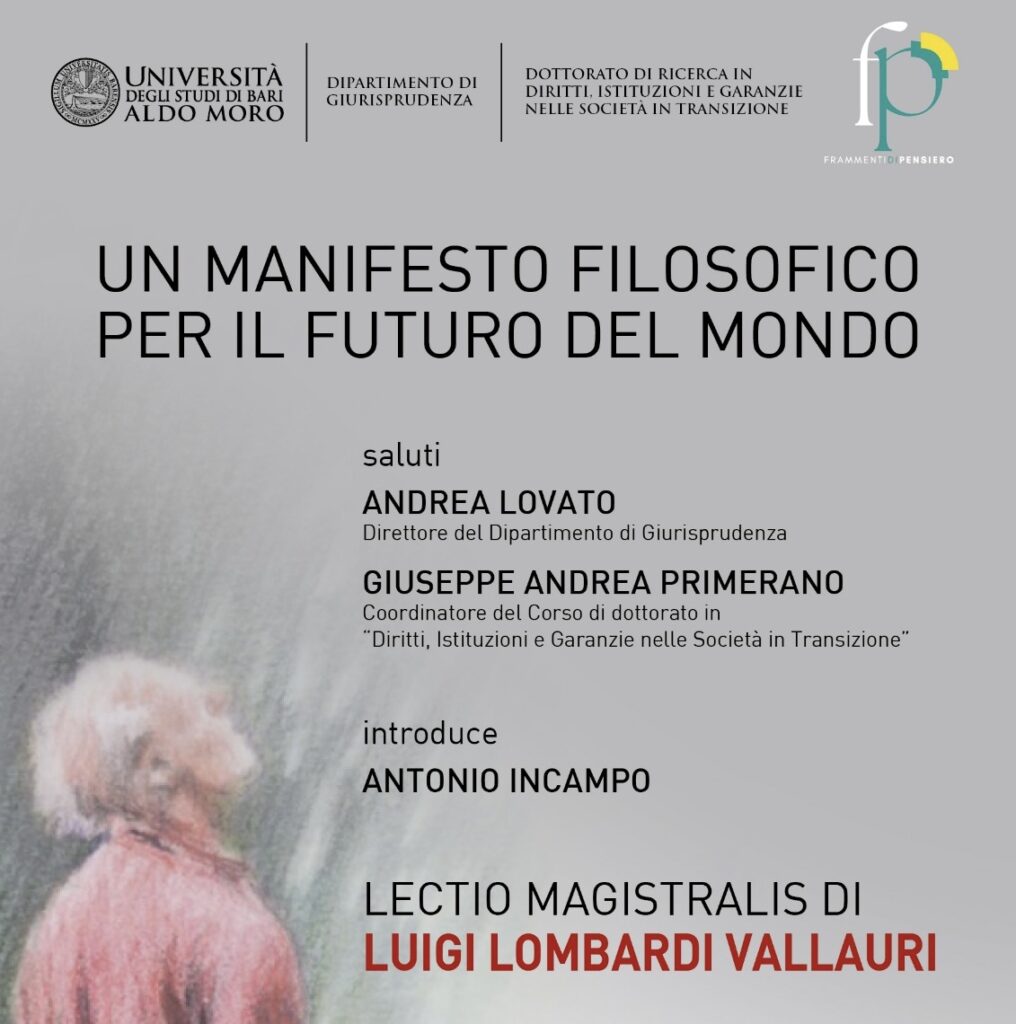 Lectio magistralis di Luigi Lombardi Vallauri “Un manifesto filosofico per il futuro del mondo”
