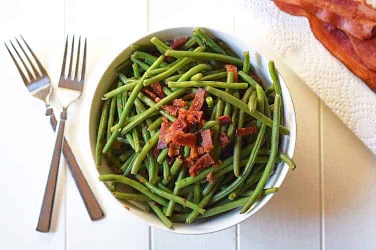 Sperziebonen met bacon en ui