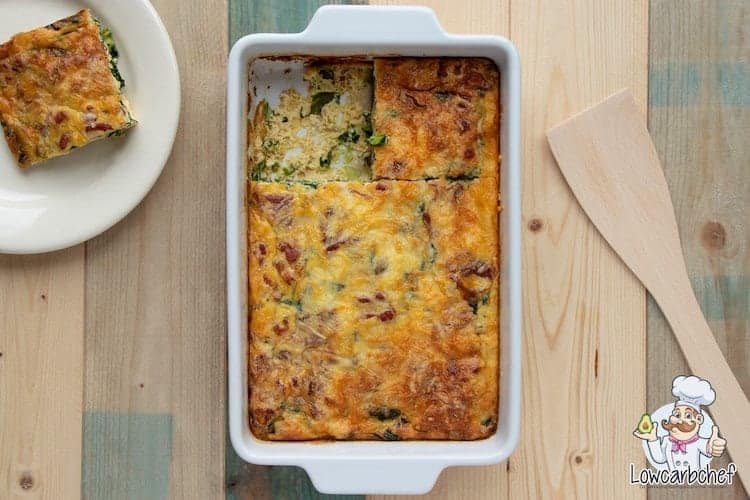 Frittata met spinazie, champignons en bacon.