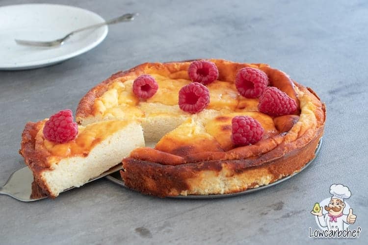 Käsekuchen met frambozen.