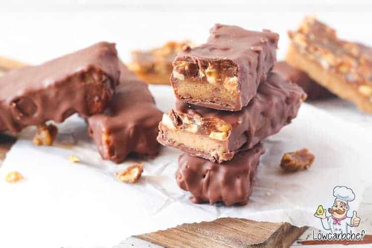 Snickers met nougat, karamel en suikervrije chocolade.