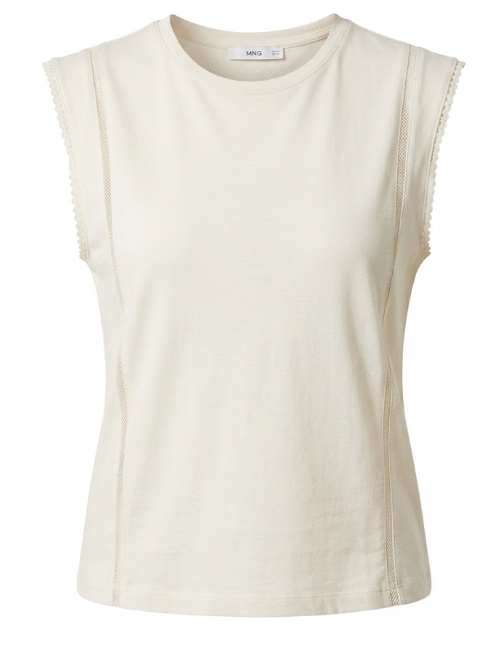 Mango Damen Gelb – T-Shirt In Hellbeige Mit Kappärmeln, Rundhalsausschnitt Und Stickerei - Bild 3
